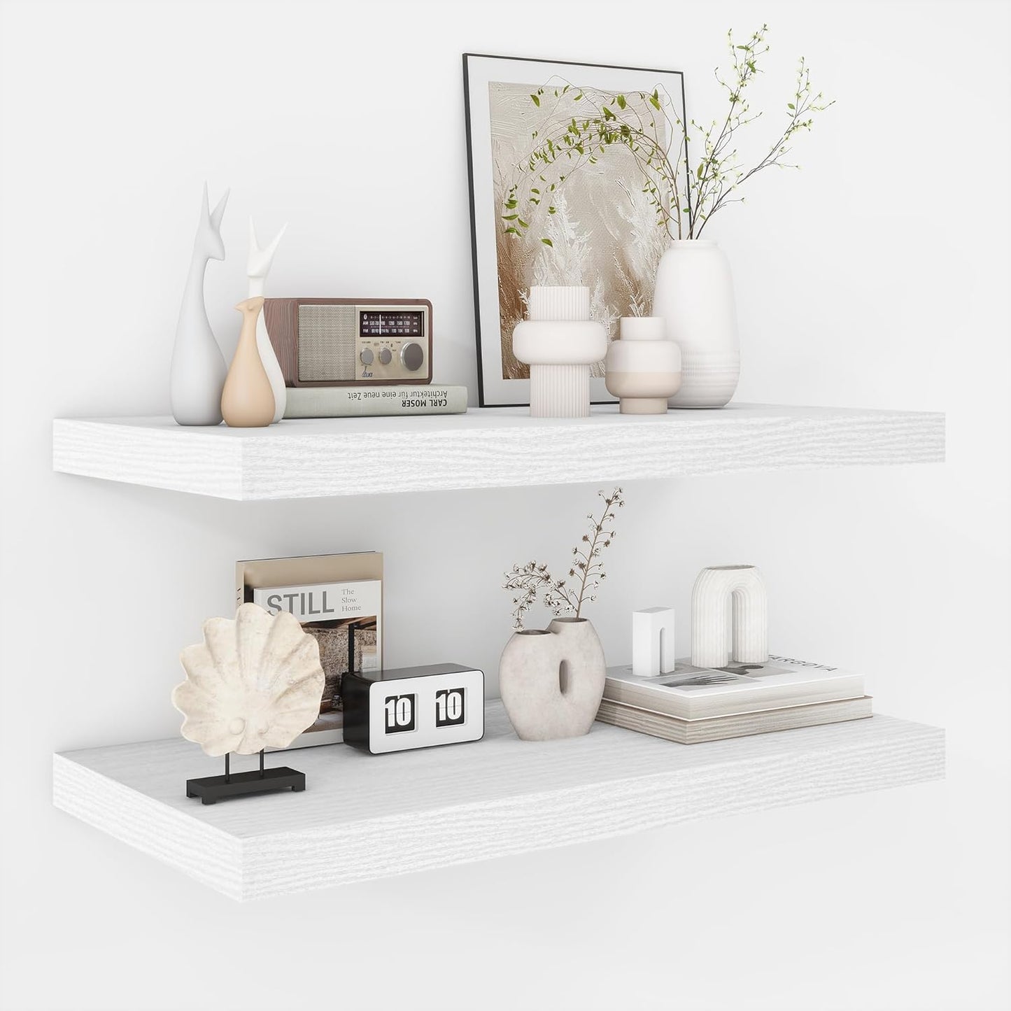 Fun Memories Floating Shelves - 2 Pack 12 Inch Deep Rustic Wooden Wall Shelves - Extra Deeper & Thicker Wall Mounted Storage Shelf for Living Room, Kitchen, Farmhouse - 24" W x 12" D x 1.5" H - White