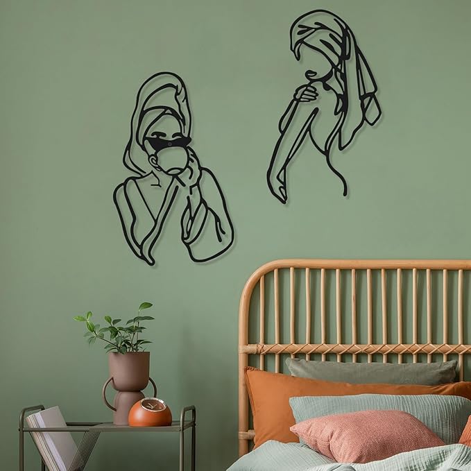 Photect 3 Pcs Metal Wall Art Decor Minimalist Abstract Woman Wall Art Metal Modern Line Drawing Decor Female Single Line Home Hanging for Bedroom Bathroom Living Room Christmas Housewarming(Romantic)