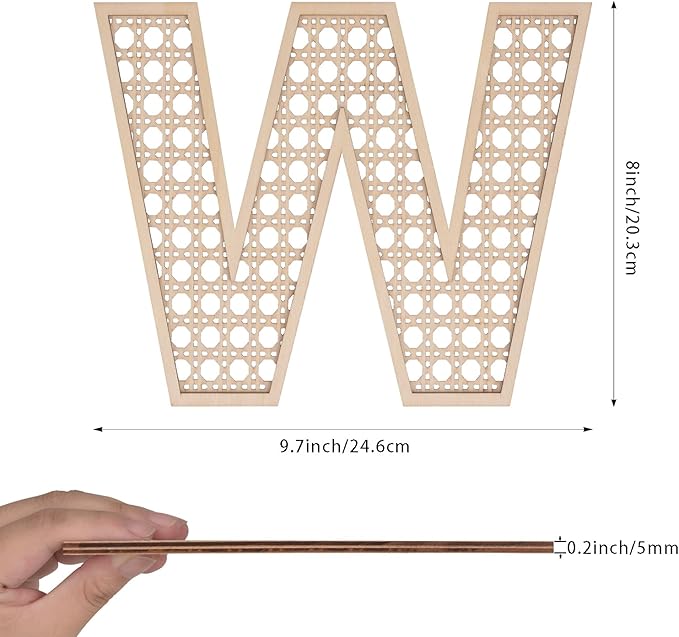 Wooden Rattan Letters 8 inch Wood Letters W for Wall Decor Crafts Boho Nursery Decor for Baby Shower Wedding Bedroom Name Signs Large Rustic Letter Home Decoration