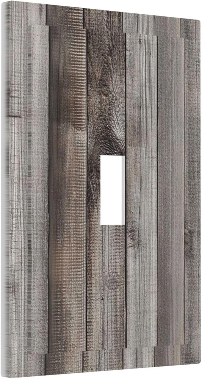 Decorative Light Switch Cover Vintage Brown Gray Wood Texture 1 Gang Single Toggle Device Electrical Faceplate Switchplates Decorator Outlet Wall Plate For Farmhouse Cabin Decor