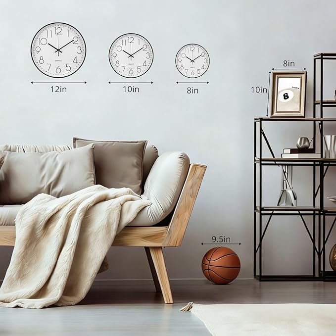 Wall Clock 12 Inch Non-Ticking Silent Modern Simple Style Round Decor Clock Red Stereoscopic Dial Quartz Wall Clocks for Home/Office/School/Living Room/Bedroom/Kitchen