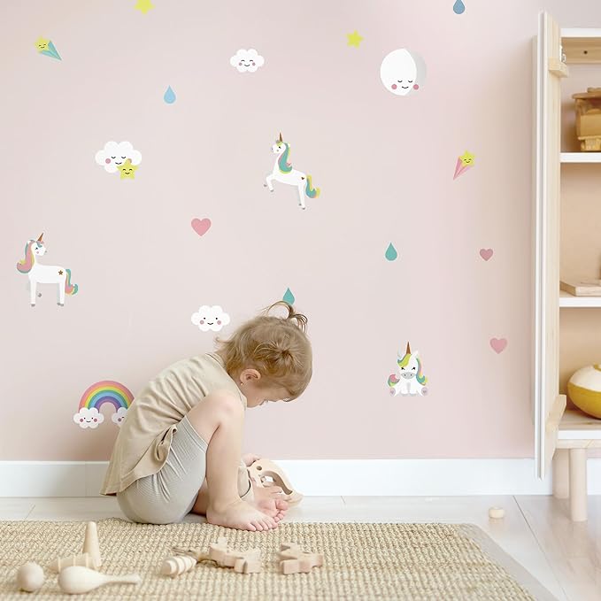 Unicorn Wall Decals - Easy-to-Apply & Removable Wall Stickers: Transform Your Toddlers Bedroom with Durable, Vibrant Peel-and-Stick Wall Decor – Stickers for Kids