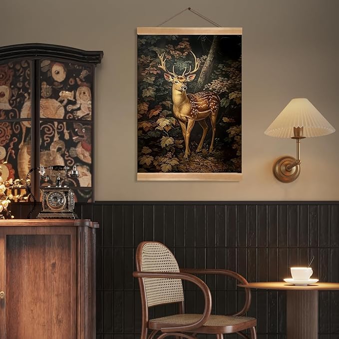 ZTGDA William Morris-Inspired Wall Art Poster, Vintage Deer Hanging Wall Painting Animal Buck Art, Mid-Century& Dark Academia Decor, Gothic Canvas Poster for Office and Home 12x16inch(Deer-04)