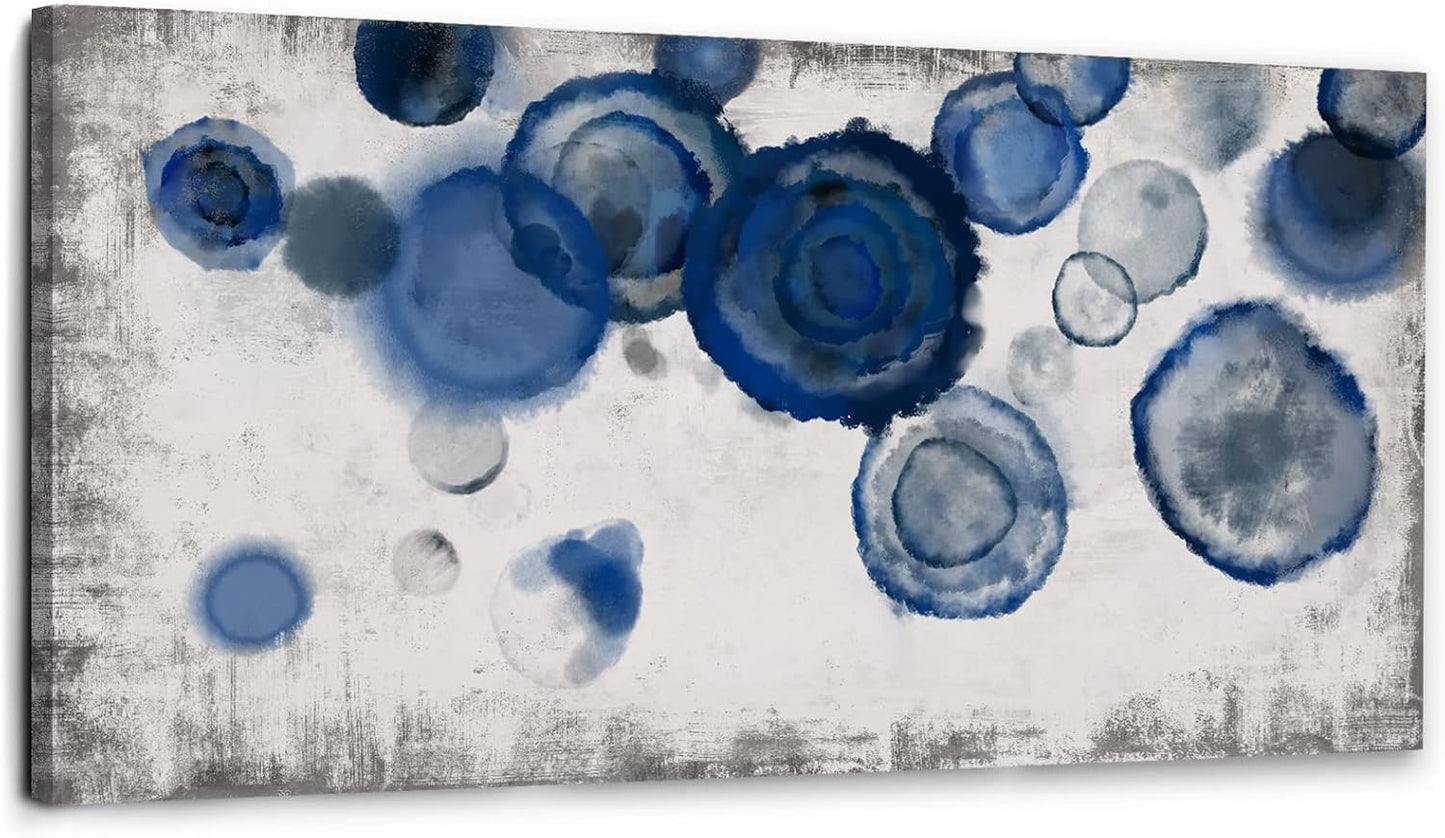 YJYart Blue Wall Art For Living Room Watercolor Dots Wall Decorations Indigo Dot Wall Decor Posters for Room Aesthetic Modern Artwork 24x48 Inch