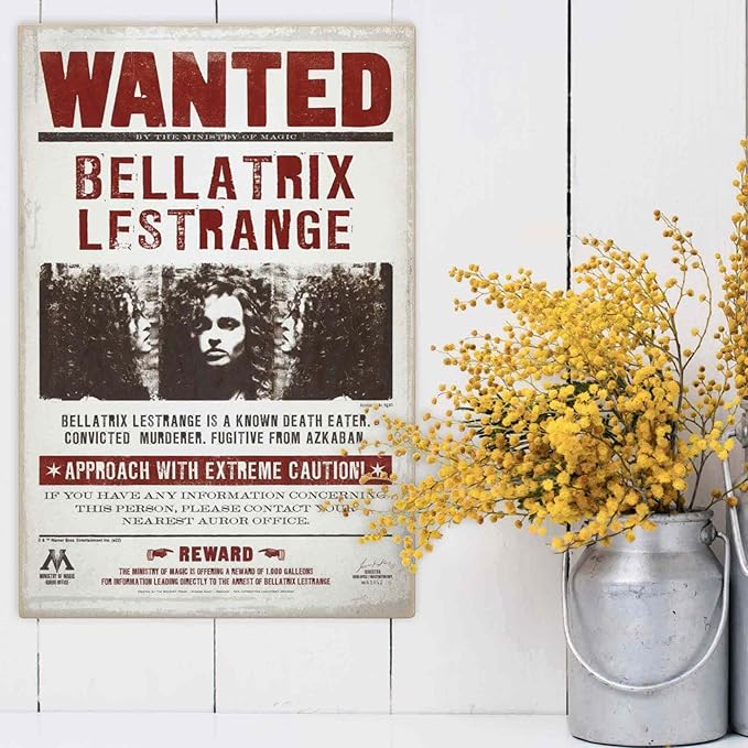 Harry Potter Bellatrix Lestrange Wanted Poster Wood Wall Decor - Vintage Bellatrix Lestrange Sign for Kids' Bedroom or Movie Room