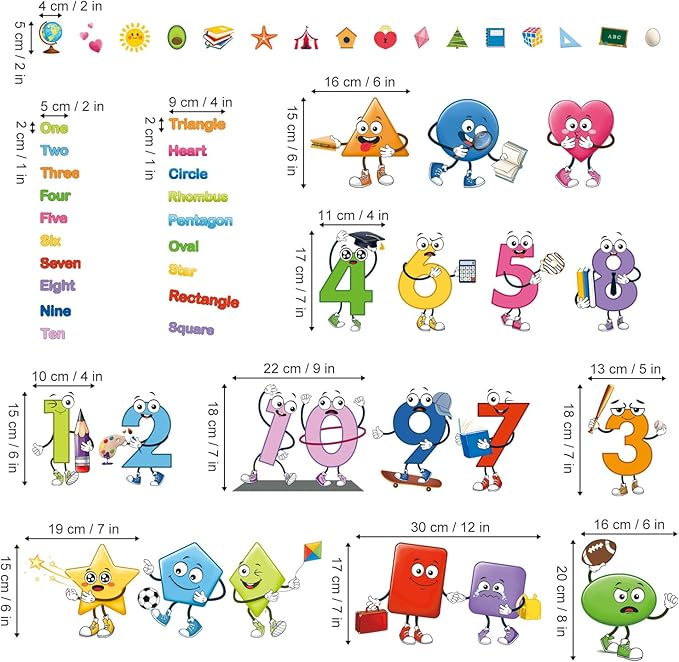 decalmile Colorful Shapes Numbers Wall Decals Educational Learning Geometry Wall Stickers Kids Toddler Room Preschool Classroom Daycare Wall Decor