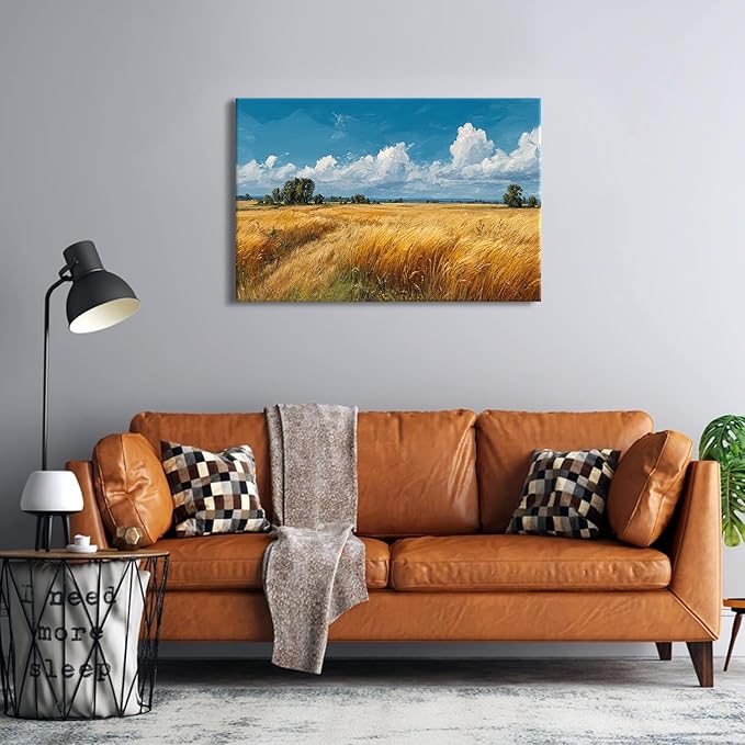 Farmhouse Kitchen Wall Art Nature Pictures Wall Decor Autumn Farm Land Painting Rustic Meadow Landscape Canvas Prints Country Trees Poster Artwork for Bedroom Living Room Home Decoration 24x36"