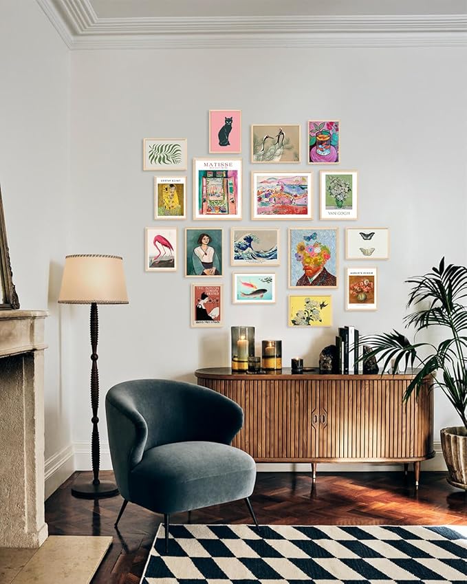 KBKBART Set of 17 Eclectic Wall Art Prints, Colorful Maximalist Wall Decor Canvas Boho Gallery Prints Collage, Vintage Famous Artists Painting Pictures Aesthetic Poster for Funky Room Decor, Eclectic Home Decor for Bedroom Dorm - Unframed