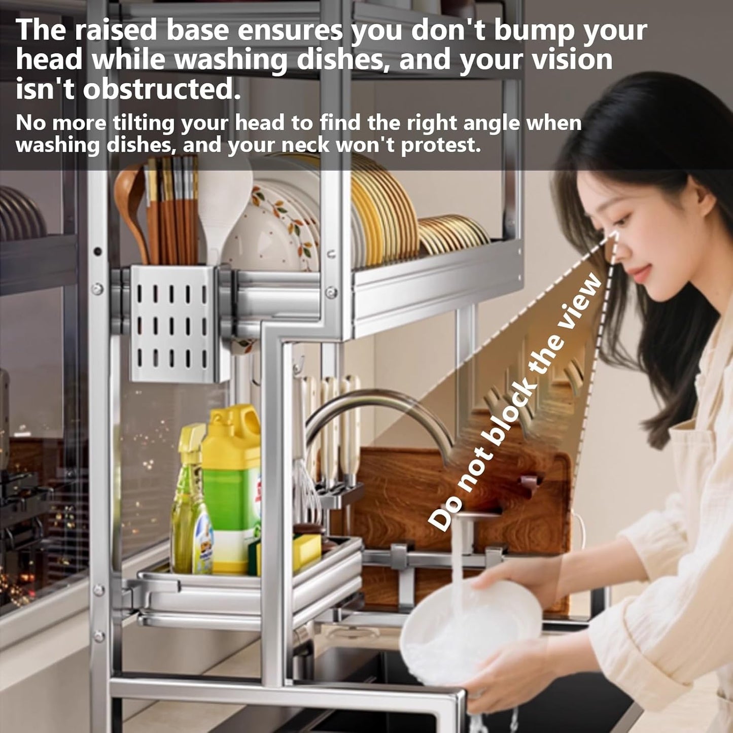 Kitchen Sink Rack Sink Above The Dish Drain Dish Washing Rack Stainless Steel Multifunctional Dish Storage Rack,Over The Sink Drying Rack for Dishes(2,85cm/33.5in)