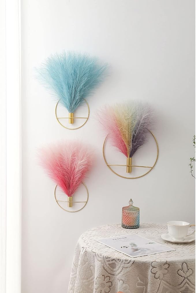 Pretty Jolly Boho Wall Art, Hanging Artificial Pampas Display, 2 Pack Gold for Living Room, Bedroom, Bathroom, Dining Room