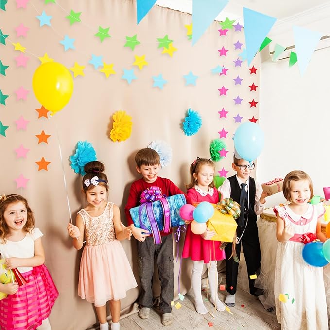 Patelai Glitter Star Garland Banner 2026 Graduation Decor 130 Feet Star Hanging Banner Twinkle Backdrop for Party Birthday Classroom Wedding Supplies(Rainbow)