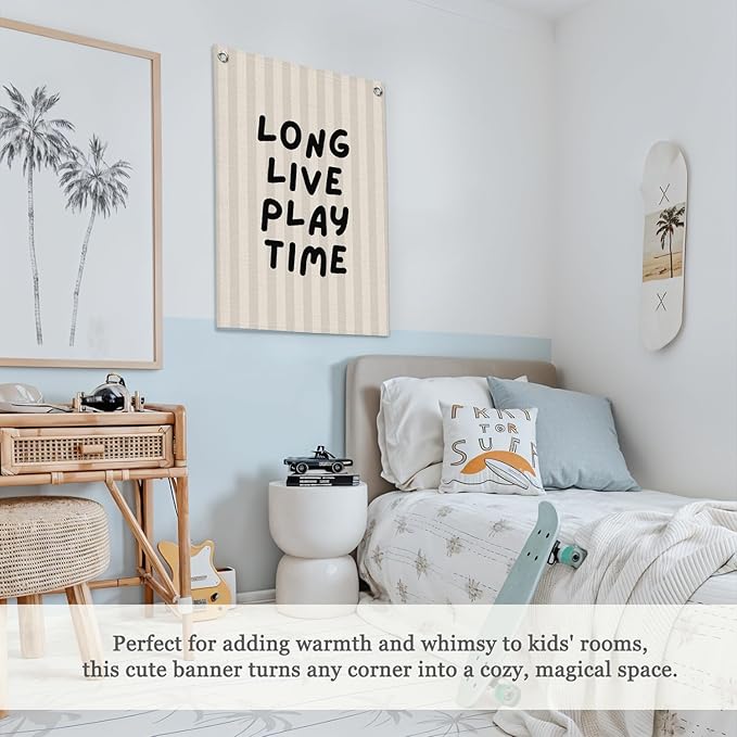 Playroom Decor,Long Live Playtime Canvas Banner,Boy Nursery Decor Wall Hanging Banner Flag for Toddler Kids Room Nursery Playroom Bedroom 18x25 Inch