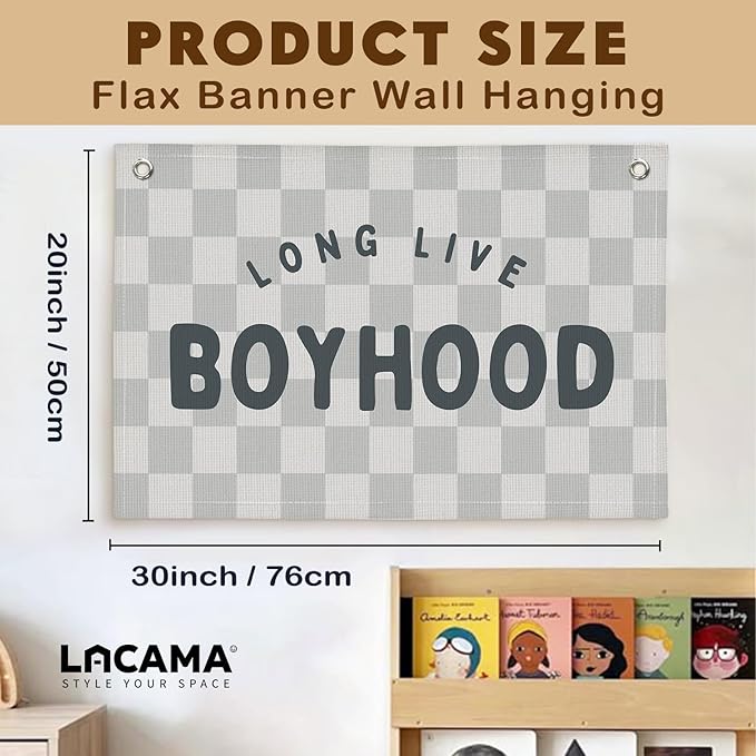 Lacama Long Live Boyhood Boys Room Decor, Boy Nursery Decor, Canvas Banner Wall Hanging Banner Flag Decor for Nursery Playroom Toddler Room, Boys Kids Rooms Decor,30x20 Inch