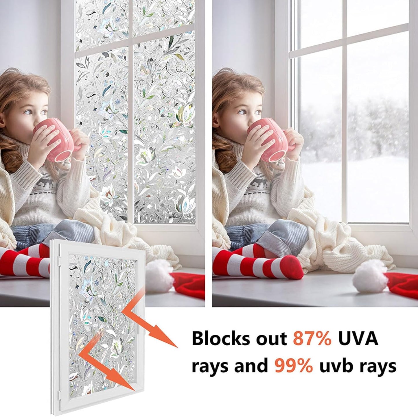 Kromapolis Window Film, Window Privacy Film, Vinyl Glass Covering, Stained Glass Decorative Film, Window Film Privacy Frosted, Static Window Clings, Non-Adhesive, No-Glue (45.2 x 78.7 inch)