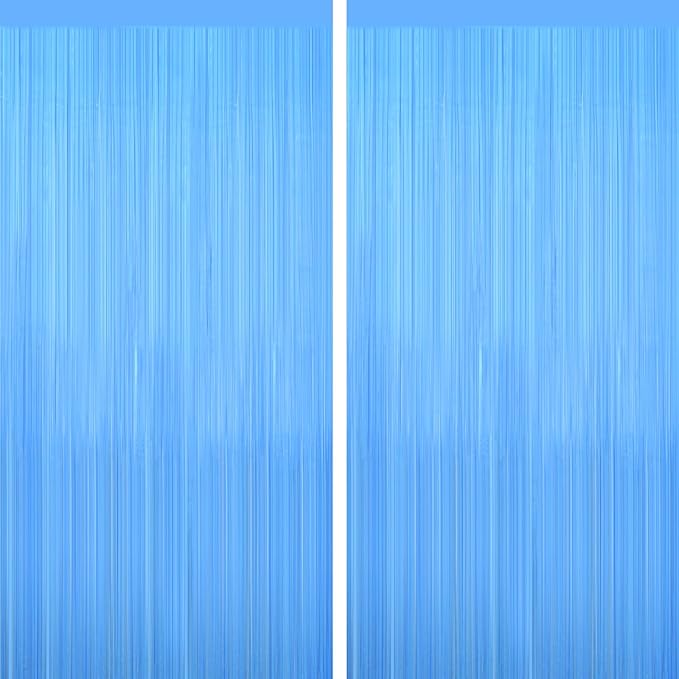 2Pack Macaron Blue Party Streamers, Blue Metallic Tinsel Streamers for Birthday Wedding Party Decors Graduation, Baby Shower, Photo Booth Props for Bachelorette Decors Xmas Halloween Party Backdrop