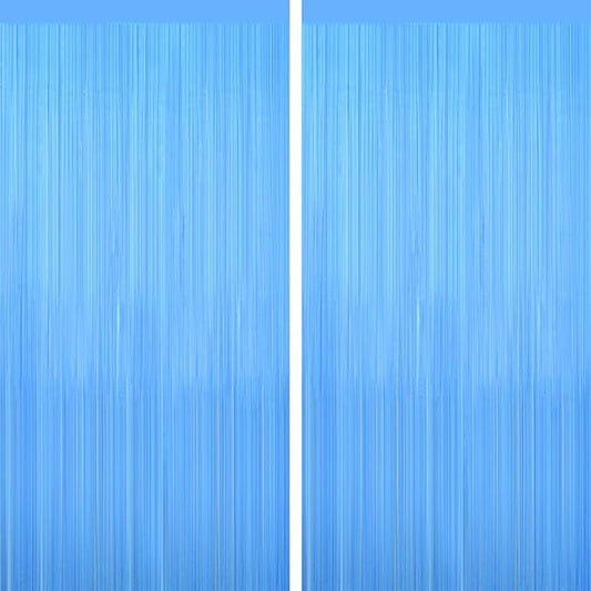 2Pack Macaron Blue Party Streamers, Blue Metallic Tinsel Streamers for Birthday Wedding Party Decors Graduation, Baby Shower, Photo Booth Props for Bachelorette Decors Xmas Halloween Party Backdrop