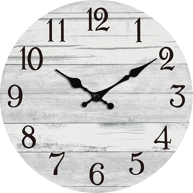 Wall Clock Battery Operated 14 Inch Large Gray Silent Non Ticking Country Rustic Design Vintage Retro Decorative for Bathroom Kitchen Bedroom