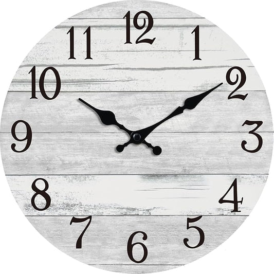 Wall Clock Battery Operated 16 Inch Large Gray Silent Non Ticking Country Rustic Design Vintage Retro Decorative for Bathroom Kitchen Bedroom