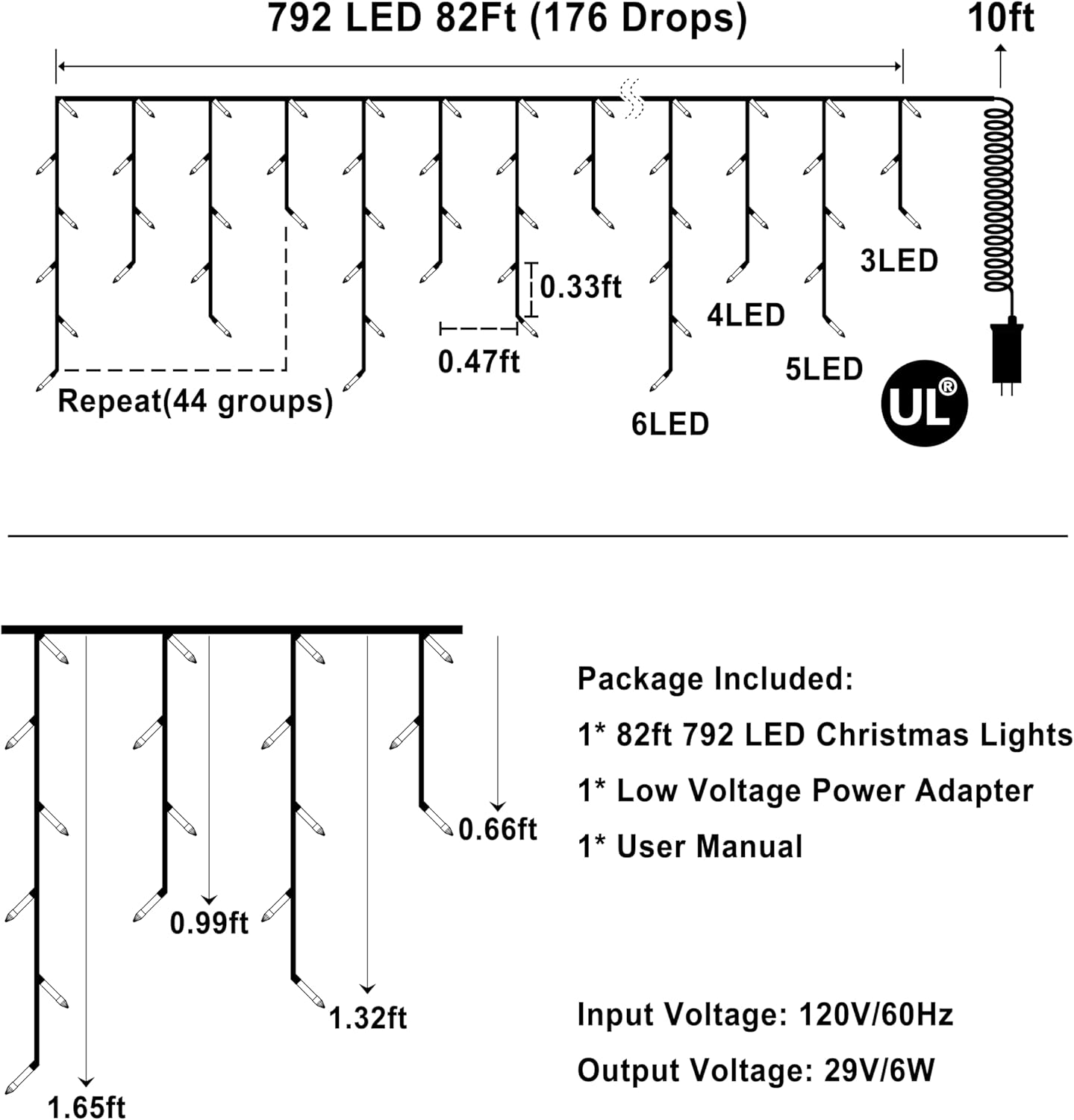 792 LED Christmas Outdoor Lights with 176 Drops, 82ft Hanging Curtain Lights 8 Modes, Christmas Fairy Lighs with Timer & Memory for House Roof Holiday Wedding Christmas Decor (Multicolor)