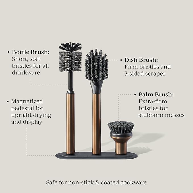 Ionic Brush Set, Magnetized to Stand Upright, Stainless Steel with Replaceable Heads, Bronze