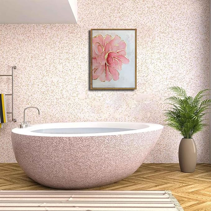 Framed Pink Peony Flower Canvas Wall Art Modern Pink and Gold Floral painting Decor Pictures Abstract flowering Posters Prints for Corridor Living Classroom Bedroom Woman Room Decoration