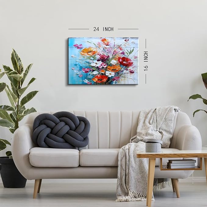 Colorful Flowers Wall Art Wildflowers Wall Decor Farmhouse Floral Picture Canvas Prints Red Orange Poppy Bouquets Picture Painting Abstract Nature Artwork Kitchen Living Room Home Decoration 16x24"