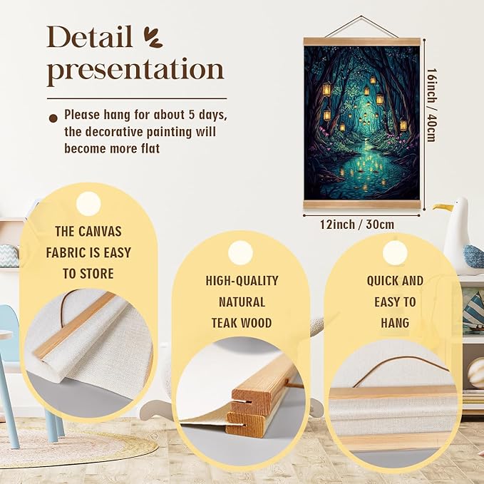 Fantasy Forest Canvas Wall Art Decor,Magic Forest Scene Poster,Enchanting Whimsical Art Print for Magic Lovers, Fairy Wonderland Dark Night Fireflies River Poster for Bedrooms&Living Rooms (Fantasy)