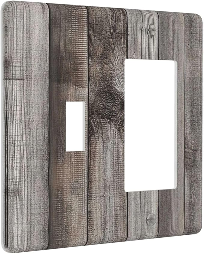 Outlet Covers Vintage Brown Gray Wood Texture 1 Toggle 1 Rocker Combination Decorative Wall Plate Electrical Switch Plates Light Switch Cover Plate For Farmhouse Cabin Decor