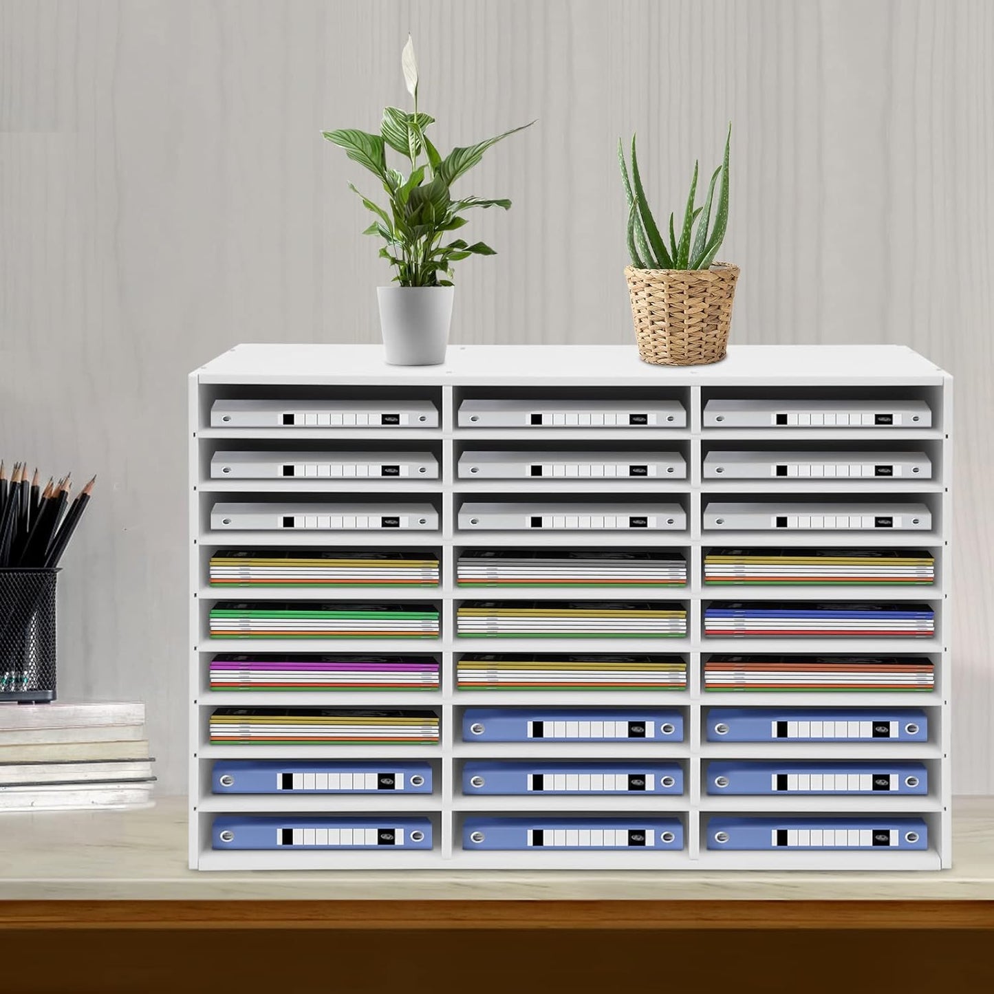 Literature Organizer 27 Slots Compartments Desktop File Sorter Mail Center Paper Storage Cabinet Home & Office Mailbox School Classroom Keepers