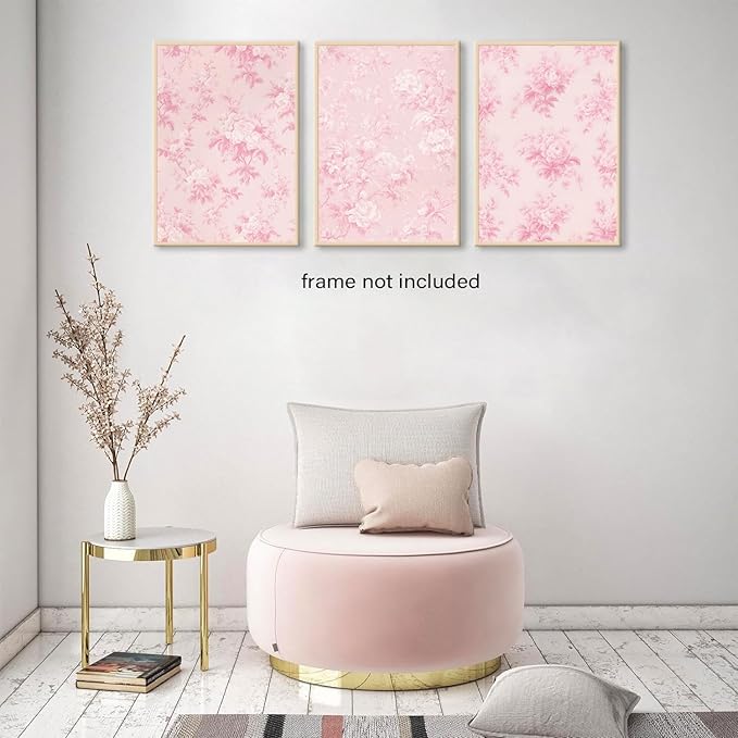 LYPHNX Pink Chinoiserie Flower Poster Wall Art light Pink Love Shack Fancy Canvas Decor Paintings Set of 3 Blush Pink Painting Pictures Home Decor for bedroom Living room Bathroom 16"x24" Unframed