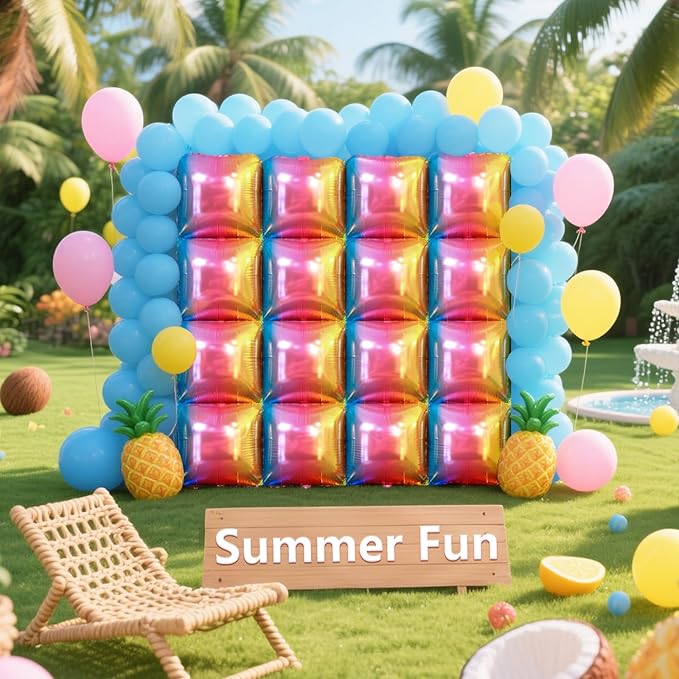 NISOCY 25PCS Gradient Colorful Square Foil Balloons Wall Backdrop Double Sided Colored Balloon Tunnel Arch Kit for Birthday Graduation Baby Bridal Shower Wedding Anniversary Party Decorations