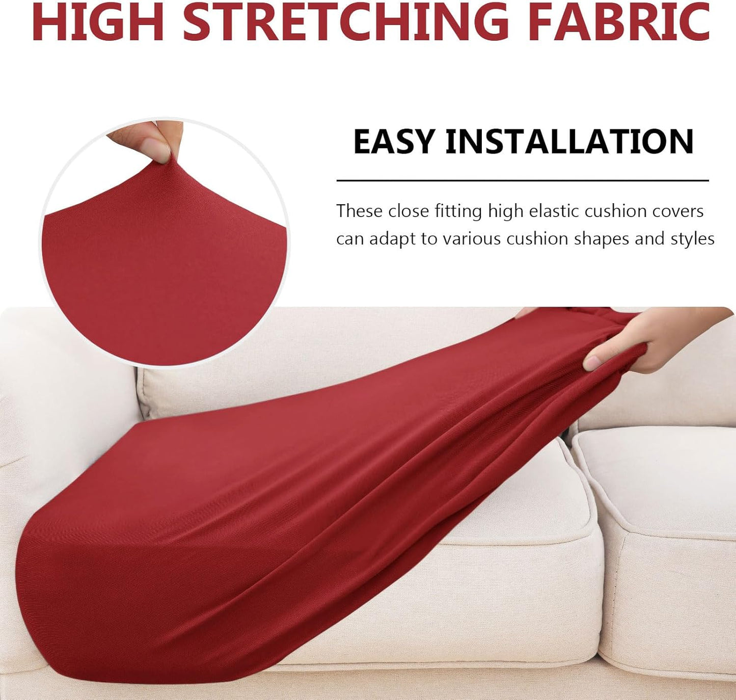 hyha Waterproof Couch Cushion Covers, Stretch Sofa Couch Seat Slipcover for Dog Washable, Non-Slip Waterproof Outdoor Cushion Covers for Patio Furniture Replacement (2 Pieces, Wine Red)