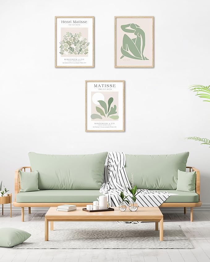 Unframed Sage Green Wall Art Set of 3,12x16IN Abstract Matisse Wall Decor,Quality Canvas Prints Posters Decoration for Bathroom Living Room Bedroom