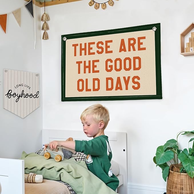 Lacama These Are The Good Old Days Canvas Banner Trendy Retro Nostalgic Inspirational Banner for Boys Girl Room Decor 30x20 Inch