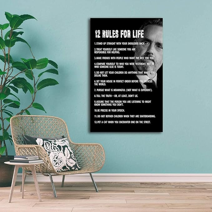 AMART SUN The 12 Rules For Life Inspirational Printed Canvas Wall Art • 12 rules of life poster • Motivational Artwork Modern Home Decor For Home,Office,Gym,Classroom Wall Decor Framed Ready to Hang