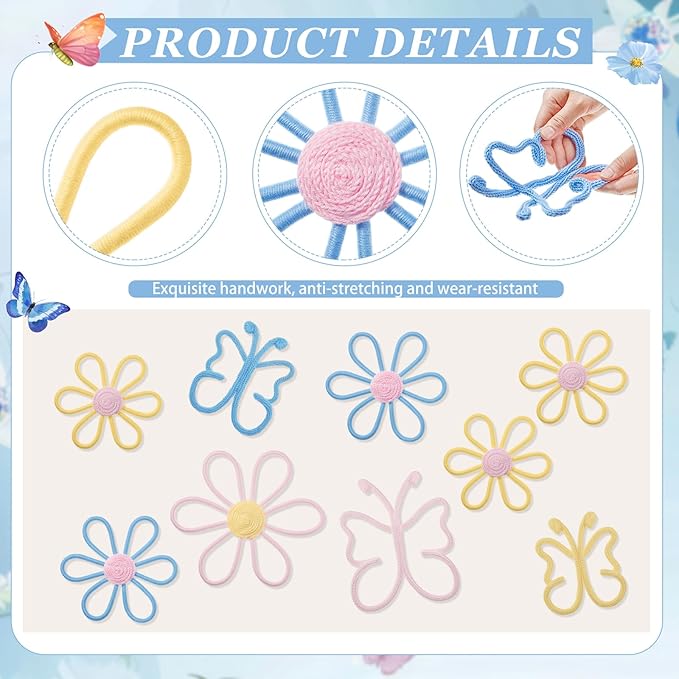 Wesiti 9 Pcs Boho Nursery Decor 3 Size Daisy Flower and Butterflies Woven Macrame Wall Hanging for Home Nursery Bedroom Dorm Wall Art(Classic Color)