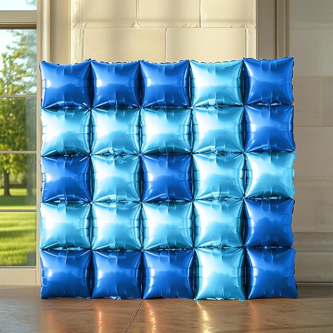 NISOCY 25PCS Deep Blue Square Foil Balloons Wall Backdrop Double Sided Pearl Blue Balloons Arch Kit for Birthday Graduation Baby Shower Wedding Memorial Day Party Decorations