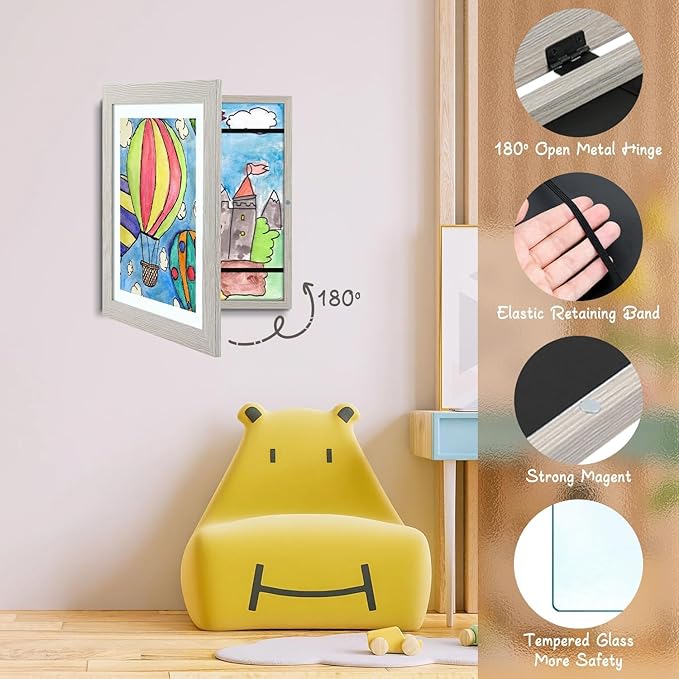 Golden State Art, 10x12.5 Kids Art Frames, Front-Opening Picture Frame Great for Kids Drawings, Artworks, Children Art Projects, Schoolwork, Home or Office (Grey Set of 4)