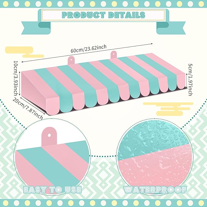 Boao 4 Pack Pink Green Christmas Awning Decoration 3D Stripe Cardboard Awning Colorful Party Wall Decor Pastel Party Favors for Xmas Lemonade Stand Bakery Ice Cream Truck Bulletin Board Decor