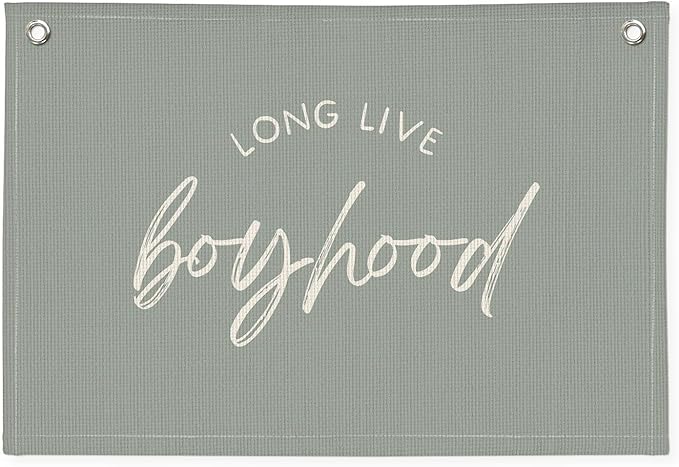 Long Live Boyhood Banner - Boys & Toddler Boy Room Decor - Linen Canvas Wall Hanging Flag