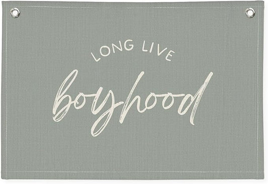 Long Live Boyhood Banner - Boys & Toddler Boy Room Decor - Linen Canvas Wall Hanging Flag