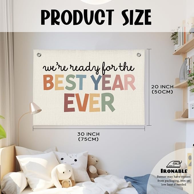 Boho Classroom Decor for Teacher, Cute Neutral Classroom Must Haves Wall Decor, Welcome Sign Back To School Linen Canvas Banner
