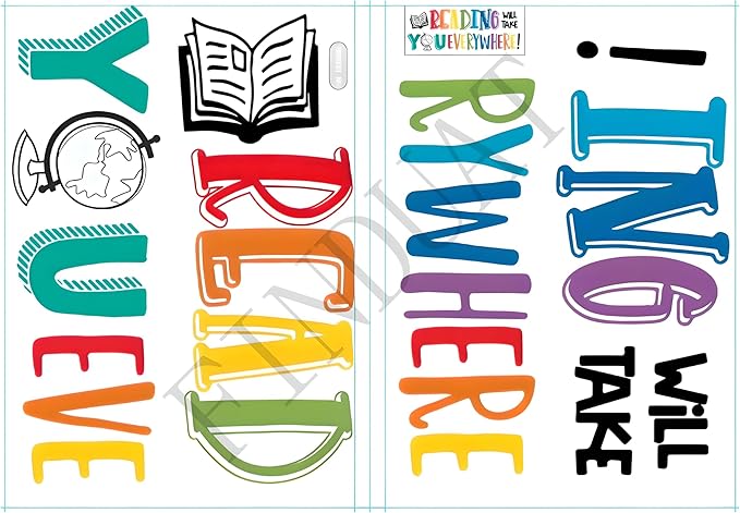 Reading Will Take You Everywhere Inspirational Quote Wall Decal Sticker, Motivational Phrase Nursery Decoration Classroom Bedroom Playroom Art, Kid Study Room Library Wall Sticker Decor