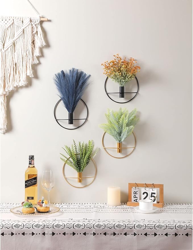Pretty Jolly Wall Decor Metal Vase Decoration Holder, Mounted Artificial Flowers, Golden Fake Wheat 2 Pack, Art Artificial Greenery, Farmhouse, Boho