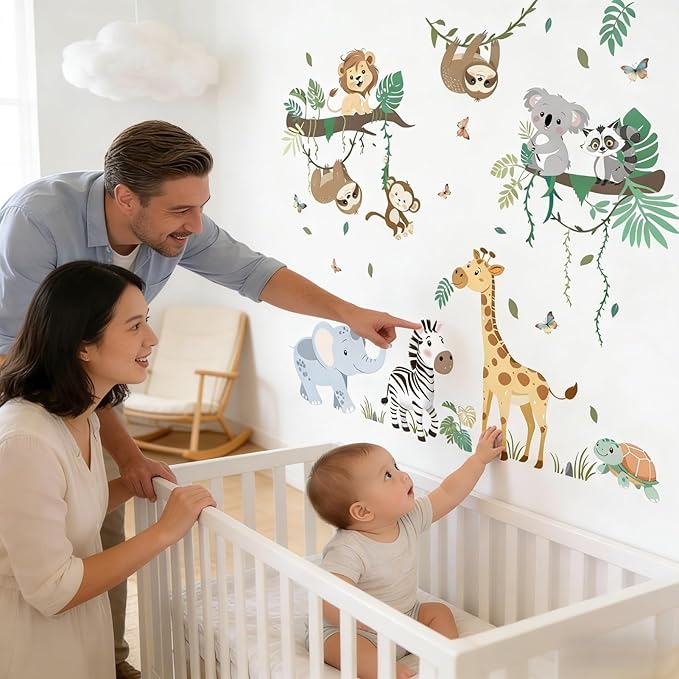 Animal Wall Decals for Baby: Peel & Stick Wall Stickers for Nursery Kids Room Decor - Forest & Safari Theme - Easy to Apply & Removable - Ages 0-12 Years