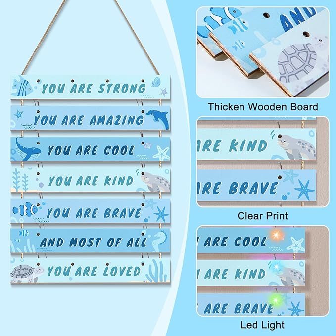 FIOBEE Girls Room Décor for Teen Girls Boys with LED Light Wall Decor for Bedroom Motivational Inspirational Wall Art Girl Room Decoration for Kids Studyroom, 8 Kinds of Lights, Blue Ocean