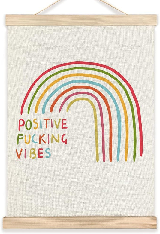 LZYRF Funny Sarcastic Rainbow Positive Vibes Wall Art Poster Framed, Colorful Retro Rainbow Humor Canvas Prints Wall Decor for Home Bedroom Apartment Dorm, 12x16 Inch