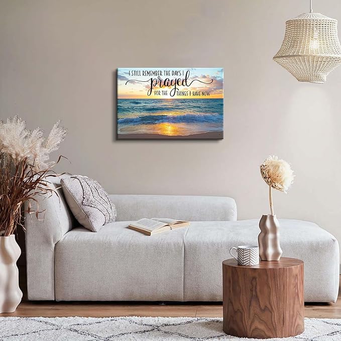 Christian Wall Decor Beach Wall Art Scripture Pictures Ocean Bible Verses Canvas Prints Painting Nature Sunset Poster Modern Seascape Artwork for Bedroom Living Room Home Decoration 16x24"
