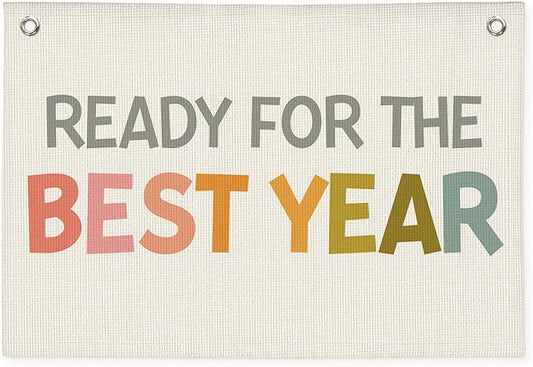Boho Classroom Decor for Teacher, Cute Neutral Classroom Must Haves Wall Decor, Welcome Sign Back To School Linen Canvas Banner - Ready for The Best Year