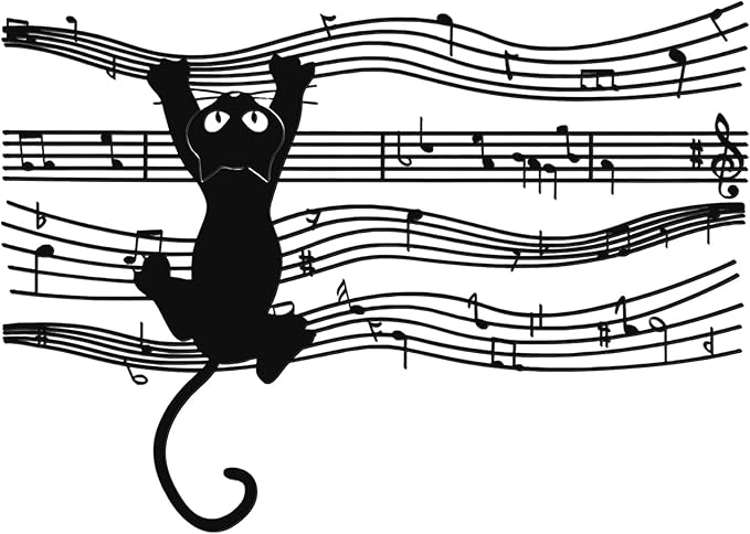 Otoolling Cat Playing Music Wall Decor Metal Black Cat Wall Art Hanging Signs Home Decor for Living Room Bedroom Bathroom Office Cats Lover Gifts (Cartoon,10.04 x 13.78 in)